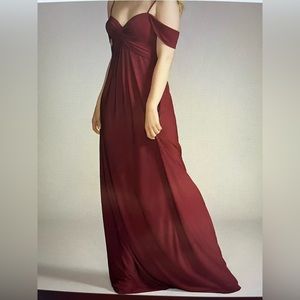 David's Bridal Jersey Twist Knot Empire Waist Bridesmaid Wine Dress, Size 10